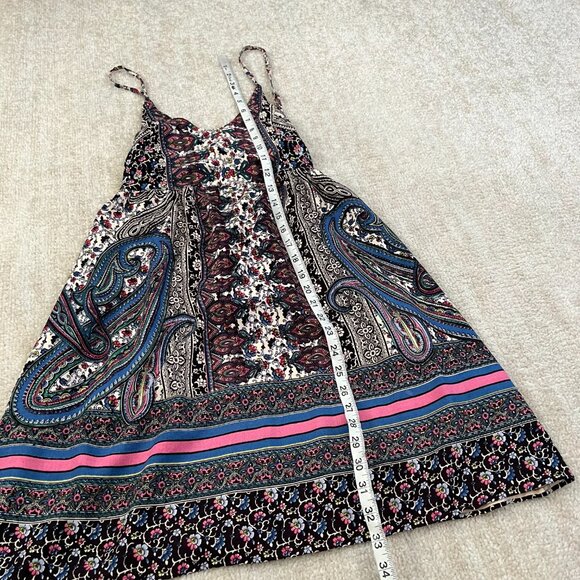 Angie Boho Paisley Print Summer Open Tie Back Mini Dress S - Picture 5 of 9